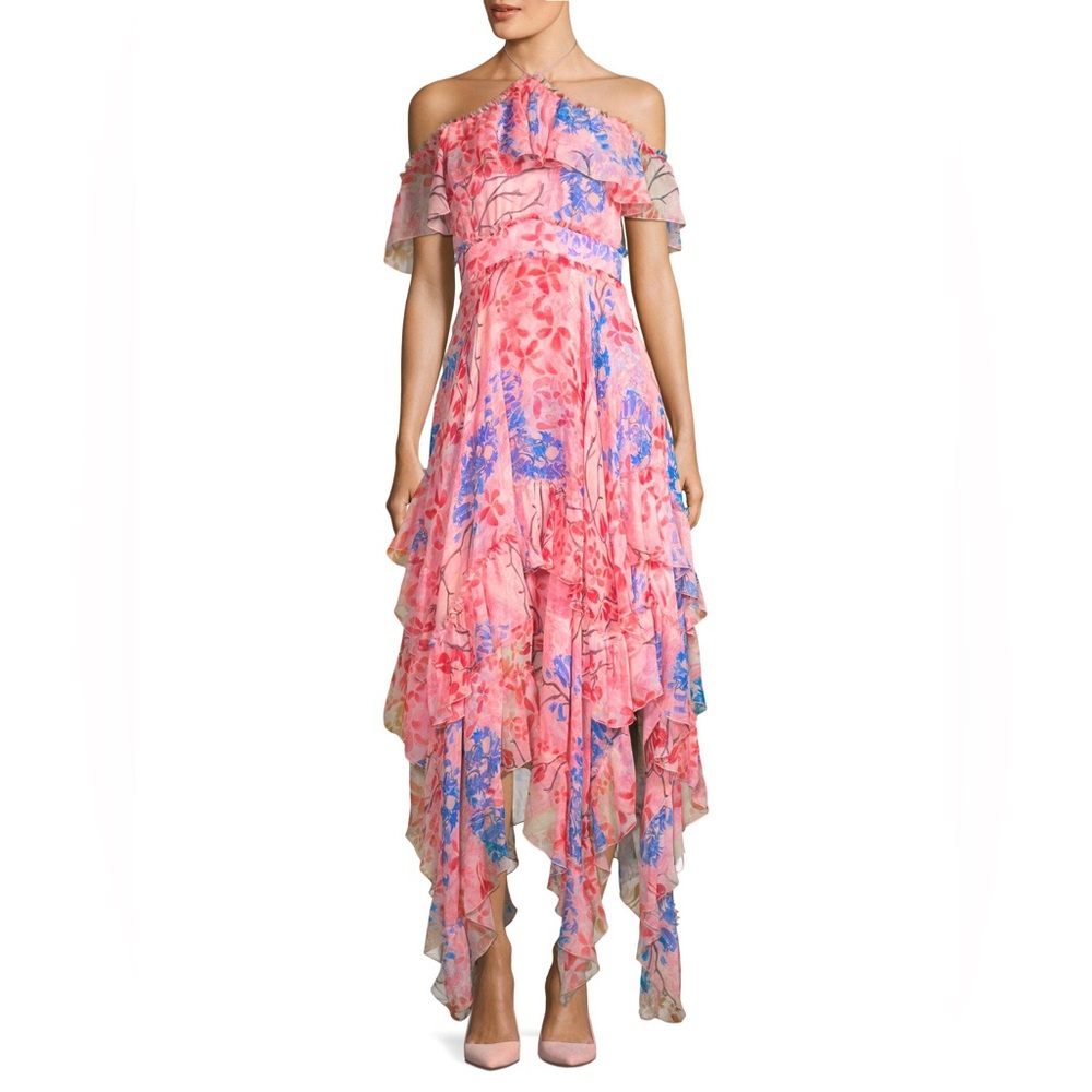 RARE Alice + Olivia Women's Pink Galina Handkerchief Maxi Dress Size 6